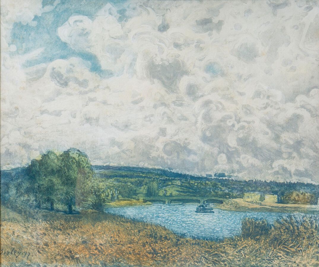 Null Dopo Alfred SISLEY, Bords de Seine, eliocalcografia, 35 x 41 cm