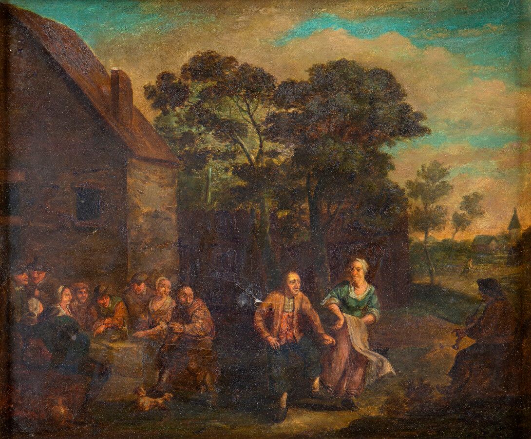 Null Escuela holandesa del siglo XVIII: "La fiesta del pueblo" - Óleo sobre tabl&hellip;
