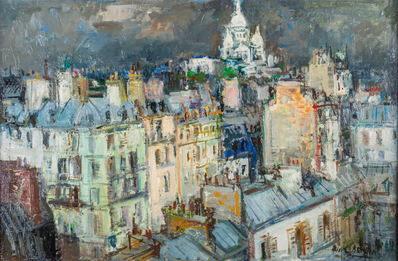 Null Roger BERTIN (1915-2003), Montmartre la nuit, huile sur toile signée en bas&hellip;