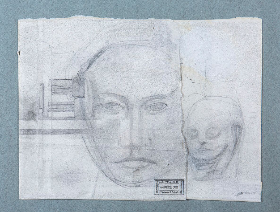 Null André DERAIN (1880-1954), Study of heads, 18 x 24,5cm, tears, holes, folds.&hellip;