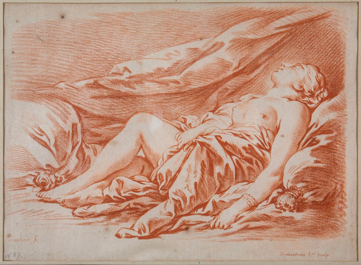 Null François BOUCHER (1703-1770), after, Naked woman sleeping on her back and N&hellip;