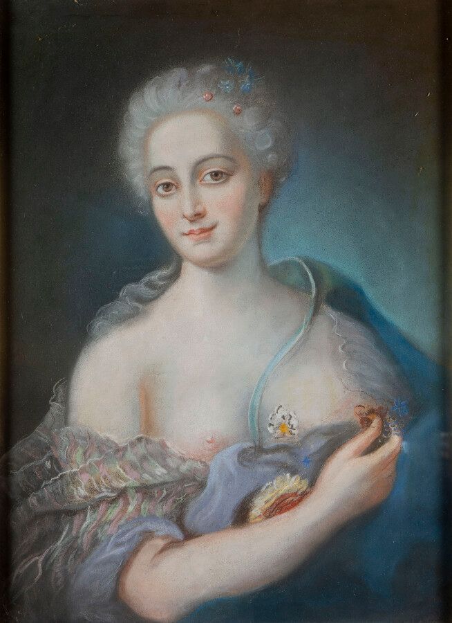 Null 二十世纪的法国学校，在罗萨尔巴-卡里拉的味道，一个优雅的女人的肖像，纸上粉彩，62 x 45厘米