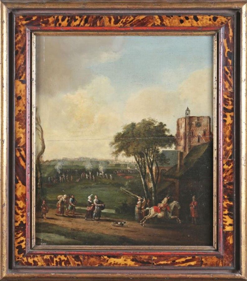 Null 路易斯-尼古拉斯-范-布拉伦伯格（1716-1794）（追随者），十八世纪末弗莱米什画派："城市入口处的农民" - 橡木板，两块板，加固 - 高: 4&hellip;