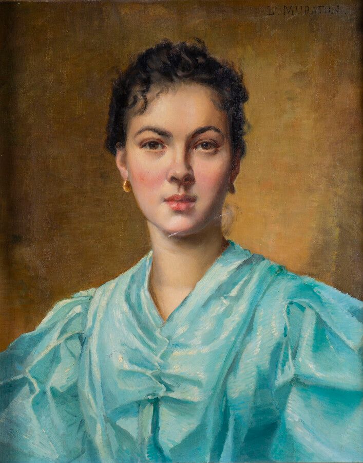 Null L.MURATON，19世纪末20世纪初的法国学校，女士肖像，布面油画，修复，划痕，57x47cm
