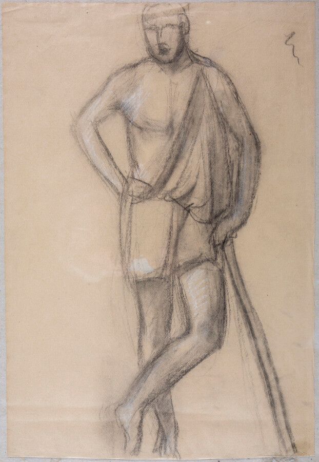 Null André DERAIN (1880-1954), Study of a man draped in the antique style, charc&hellip;