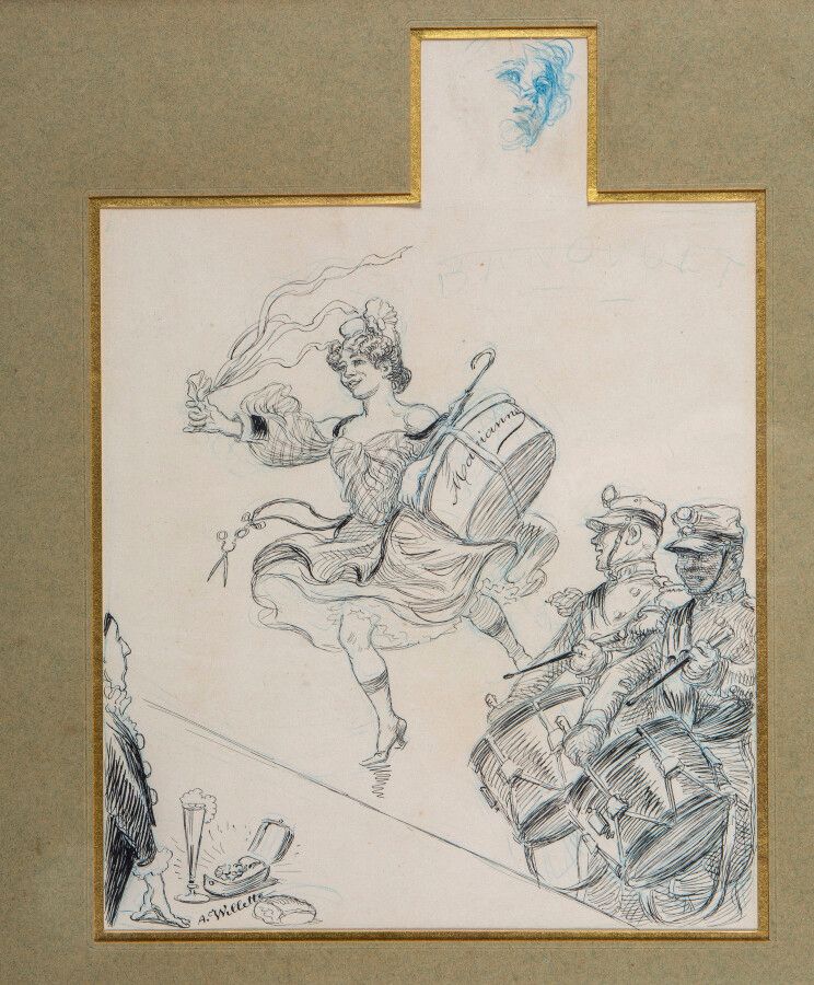 Null Adolphe WILLETTE, 1857 1926, 宴会，纸上铅笔，右下方签名，27 x 20 cm