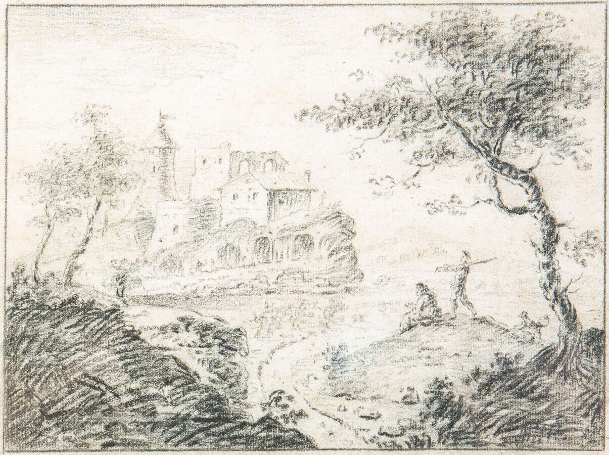 Null Jean PILLEMANT (1727-1808) attribué à : « Paysages animés » - Deux crayons &hellip;