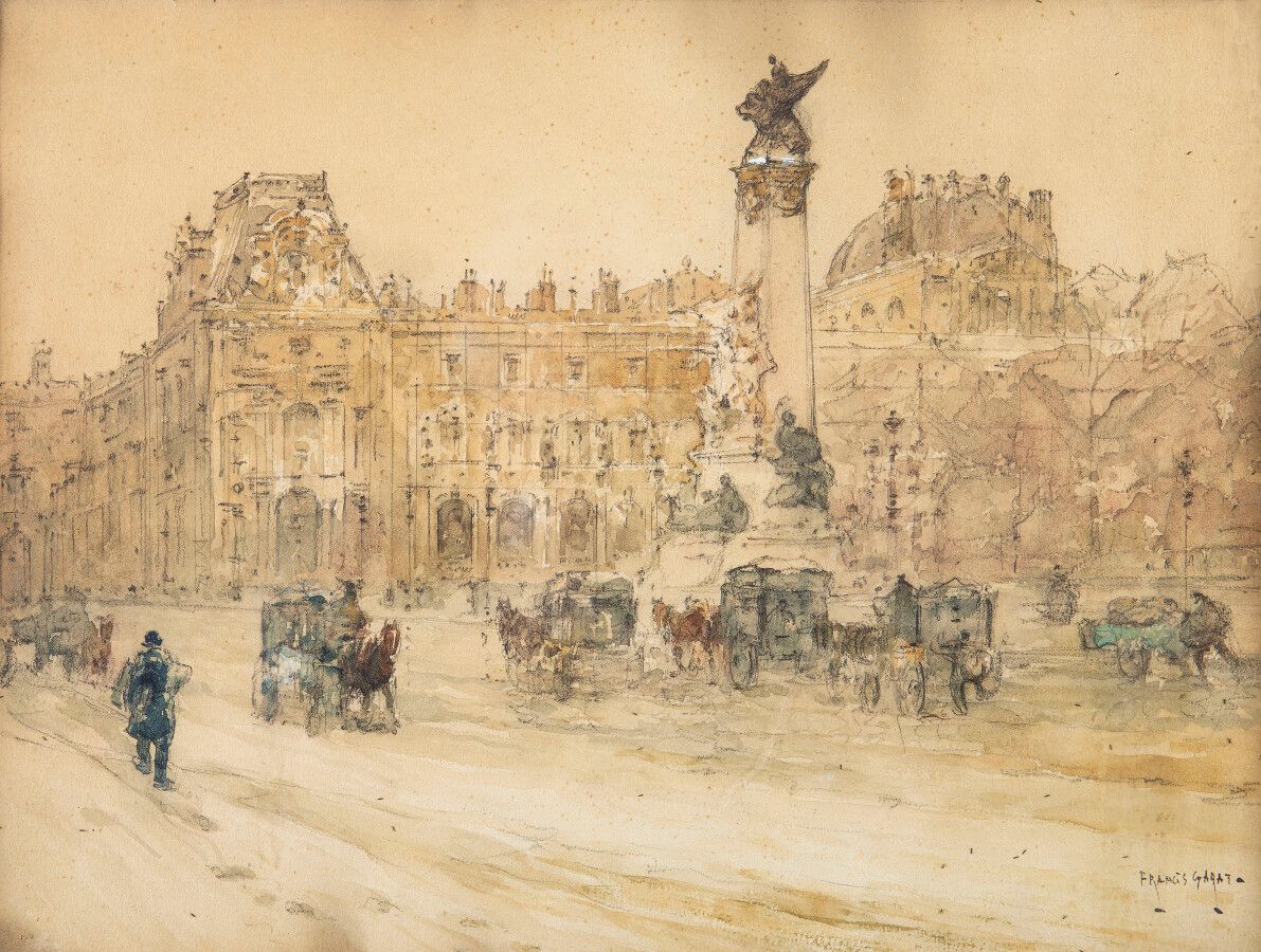 Null Francis GARAT, (1853-1914), Two views of Paris, pair of inks and watercolor&hellip;