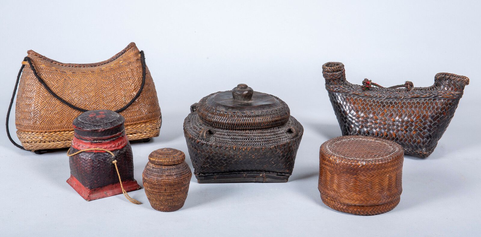 Null Filipinas y Tailandia, siglos XIX y XX Conjunto de 6 cajas de cestería