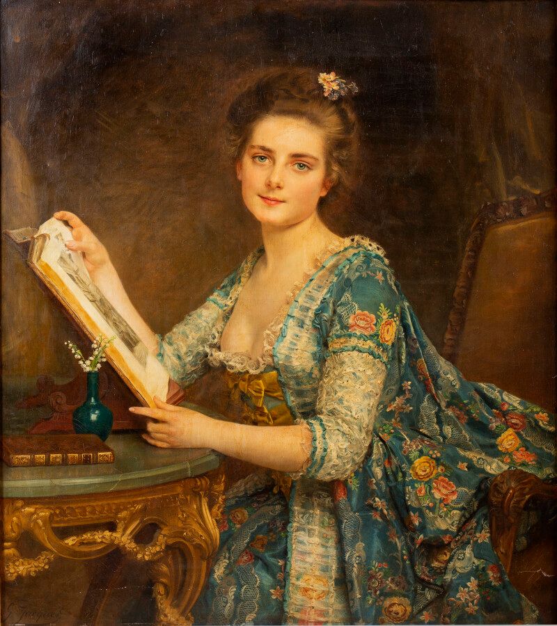 Null Gustave Jean JACQUET, (1846-1909), Donna alla lettura, olio su tela firmato&hellip;