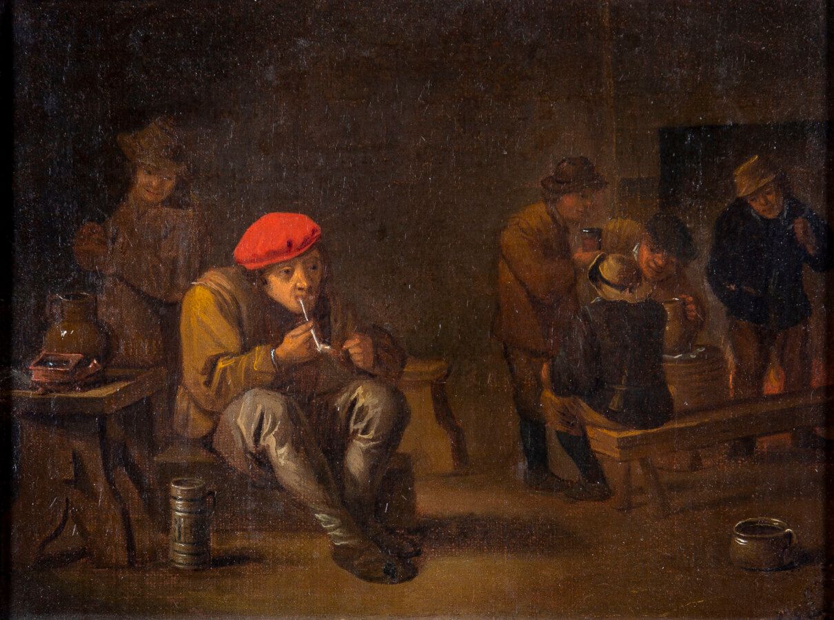 Null Escuela holandesa, seguidor de David Teniers: "Escena de taberna", óleo sob&hellip;