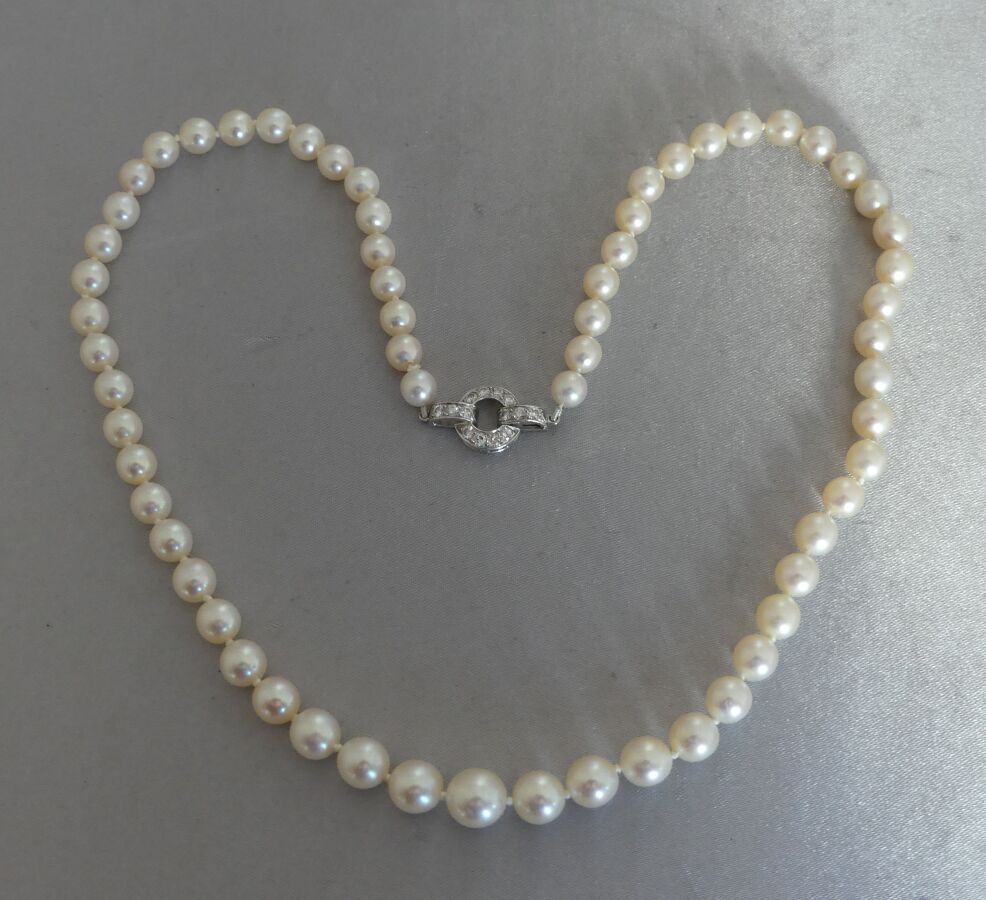 Null COLLIER de perles de culture en chute de 9,5 à 6,4 mm, le fermoir en or gri&hellip;