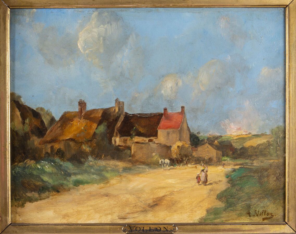 Null * Antoine VOLLON (1833-1900) : "Chemin au bord de la ferme" - Oil on canvas&hellip;