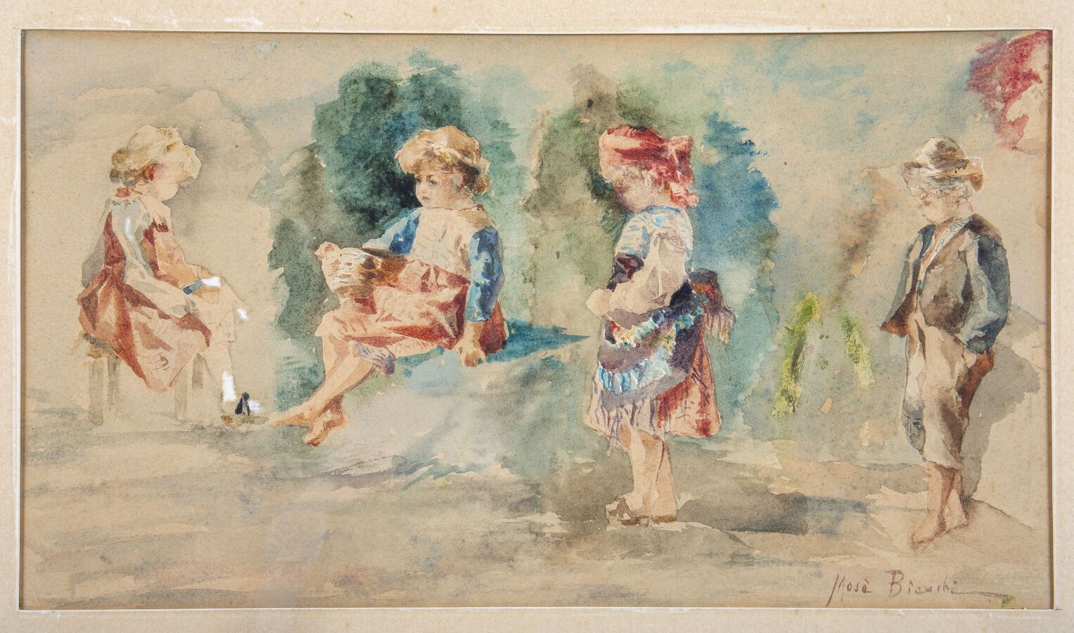 Null Mosé di Giosue BIANCHI (1840-1904) : "Quatre études de jeune fille" - Aquar&hellip;