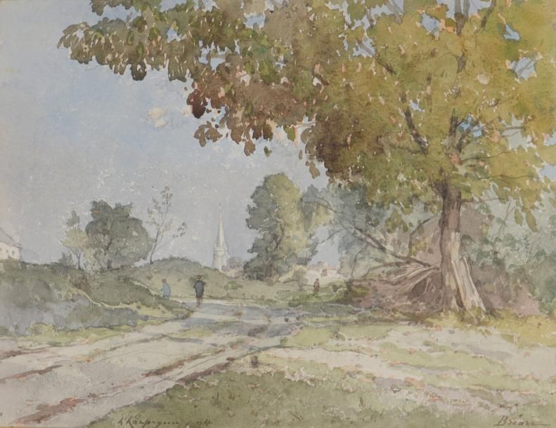 Henri HARPIGNIES (1819-1916) «L'allée au grand chêne». Aquarelle. Signée et daté&hellip;