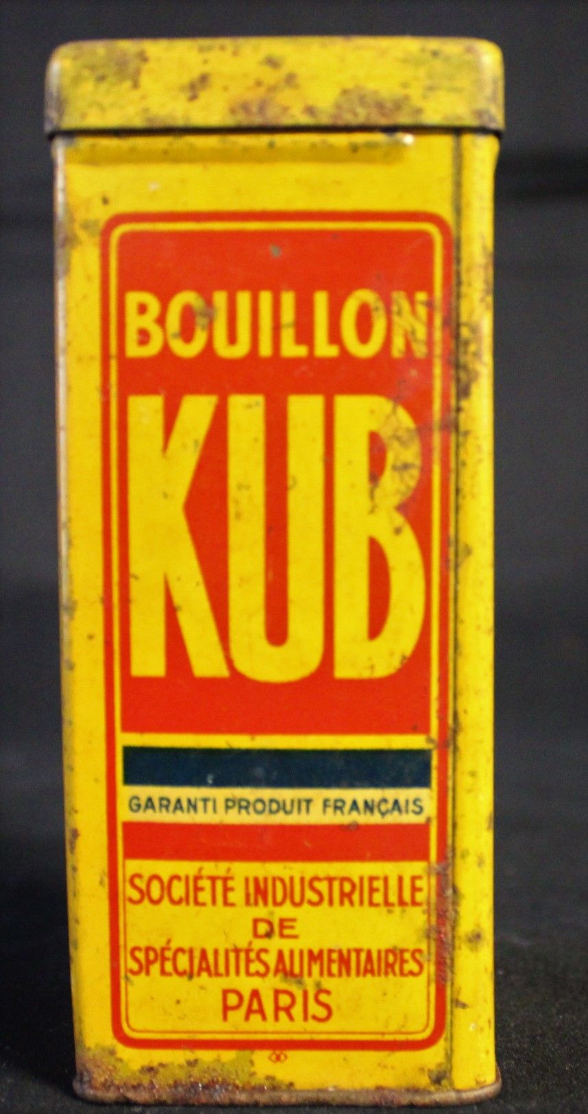 Null Cube box "BOUILLON KUB", iron, pitted, 11x4,5