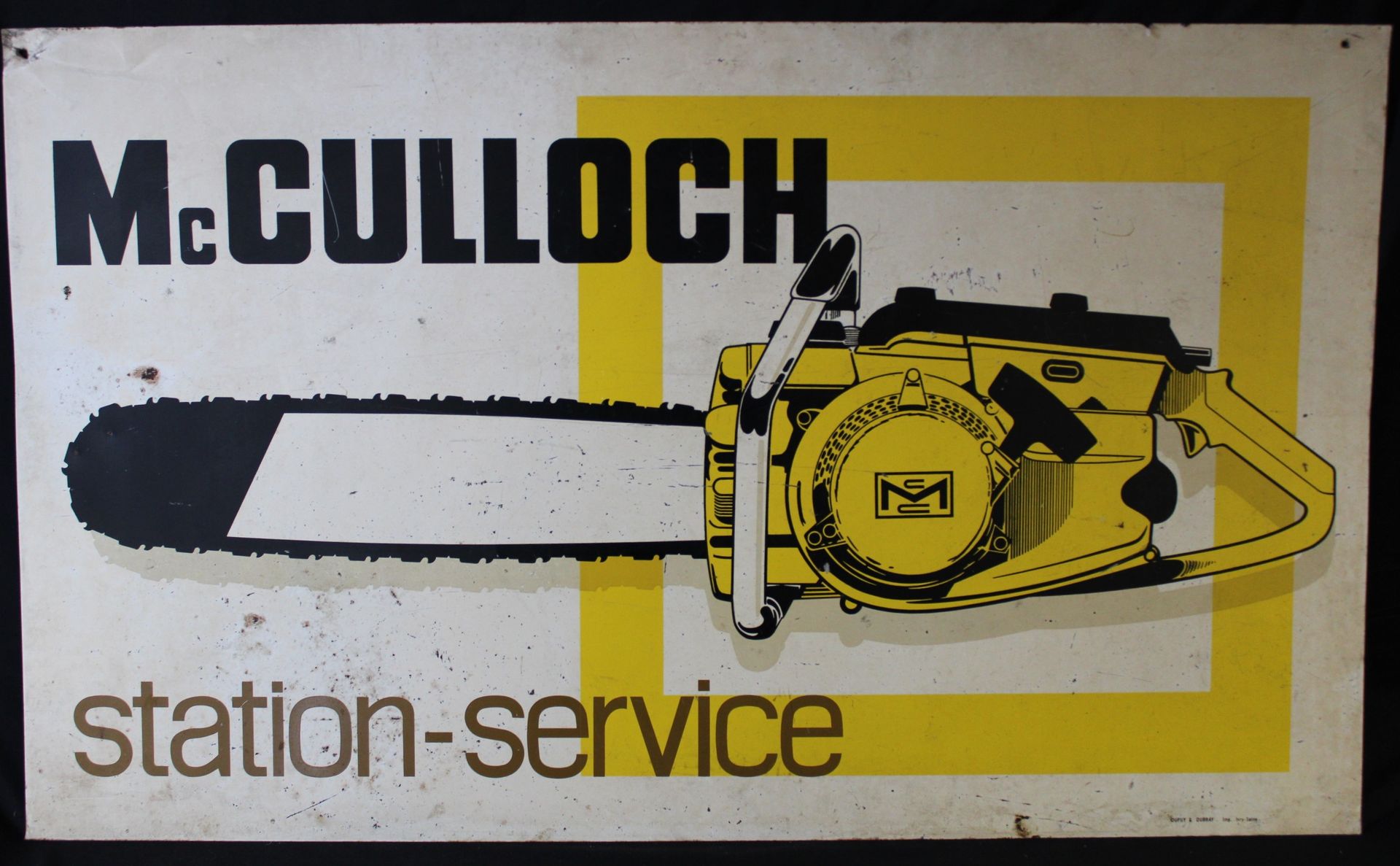 Null 
Advertising plate in metal sheet, "Mc CULLOCH service station", 100x60