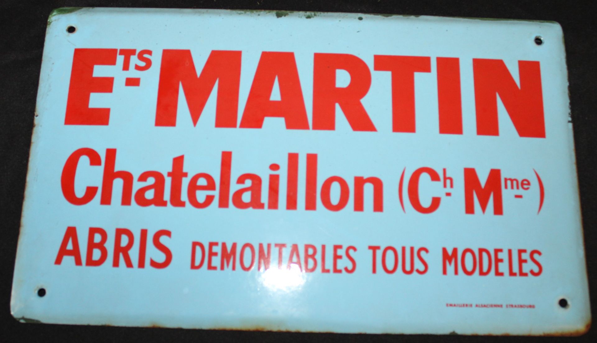 Null Enamelled plate "Ets Martin Chatelaillon ABRIS DEMONTABLES ALL MODELS", ena&hellip;