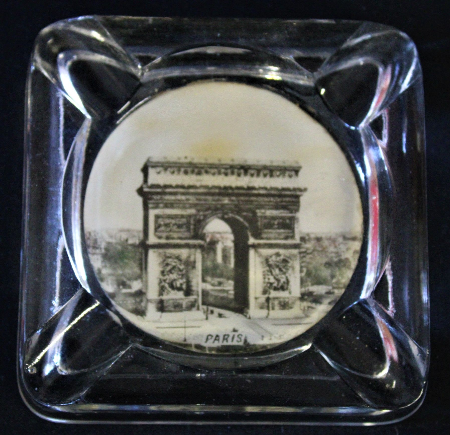 Null Cenicero cuadrado con fotografía del Arco del Triunfo, 9,5 cm, buen estado