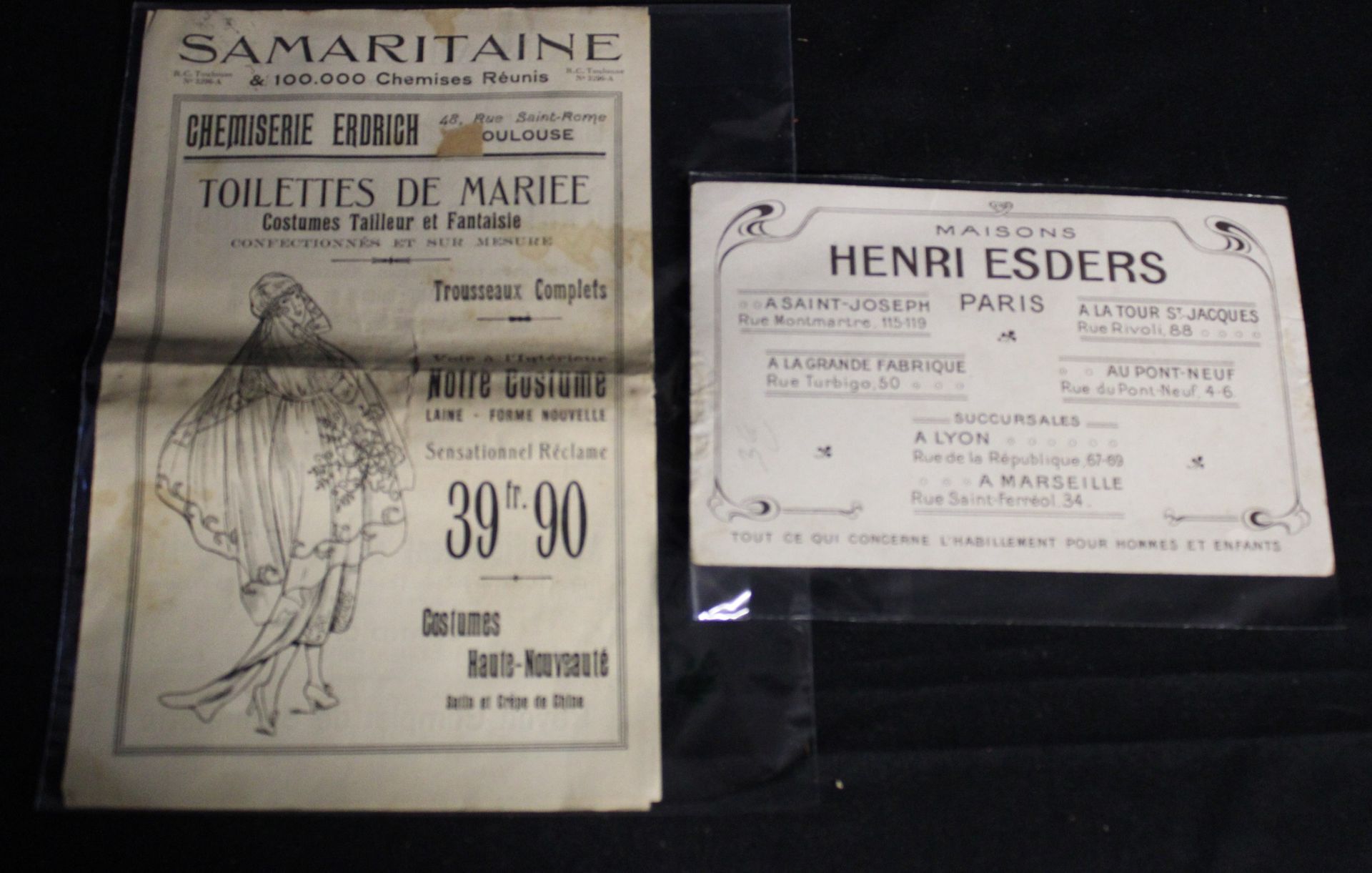Null Two advertising flyers : MAISONS HENRI ESDES and SAMARITAINE