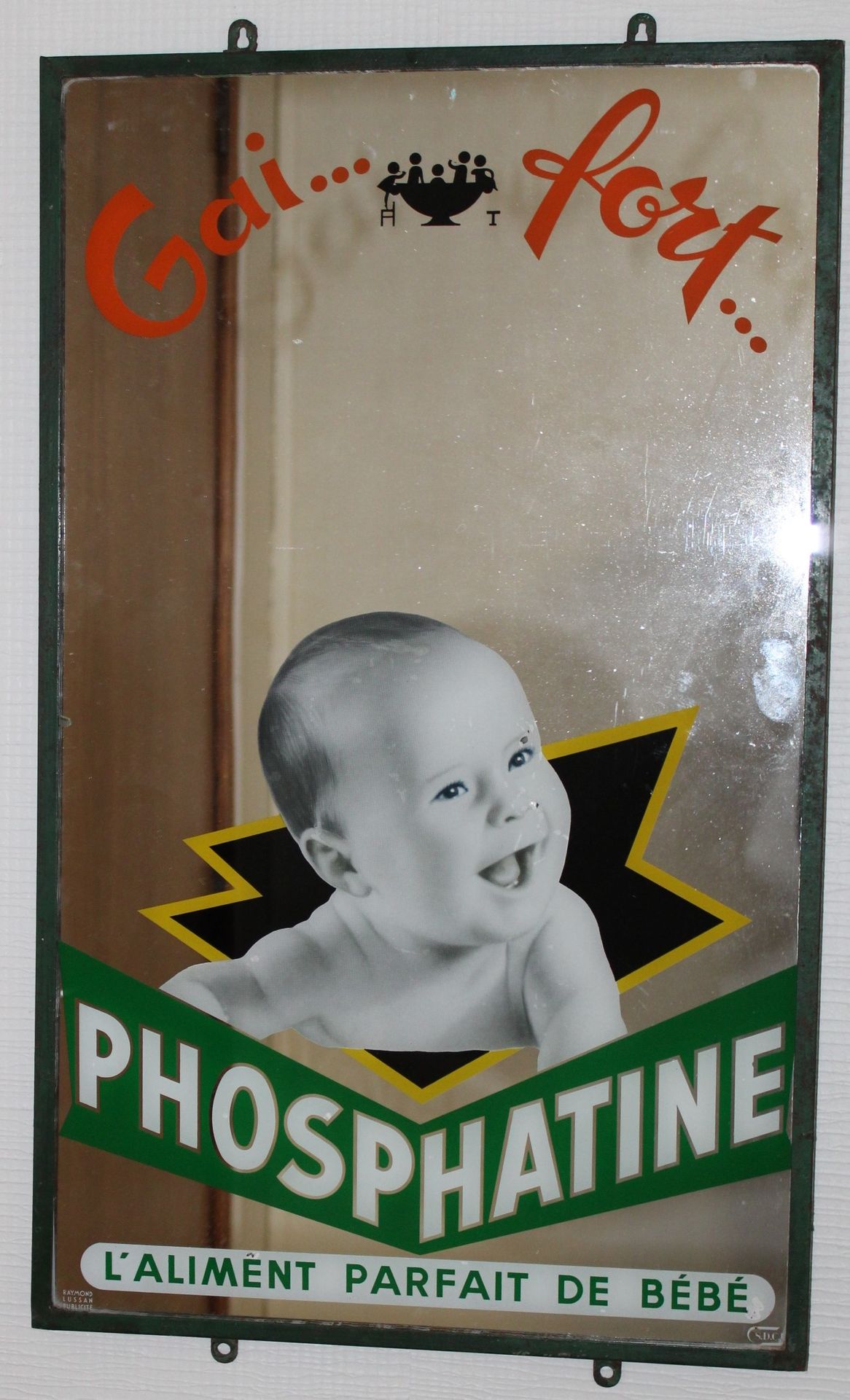 Null Miroir publicitaire Pharmacie "PHOSPHATINE L'aliment parfait de bébé", 38x6&hellip;