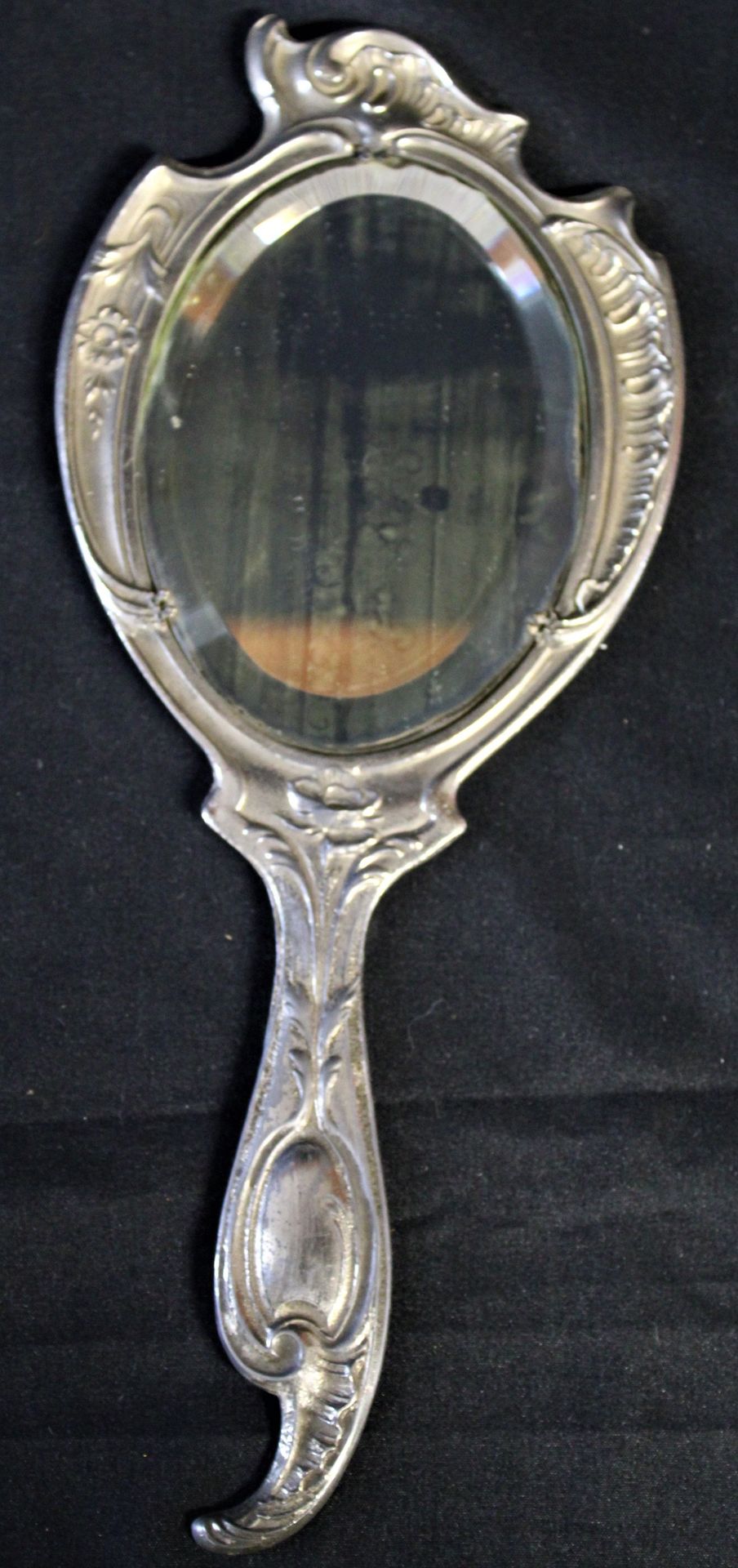 Null 古董手镜, 椭圆形 "纪念品, Grand magains parisiens", 镀银, 25x10