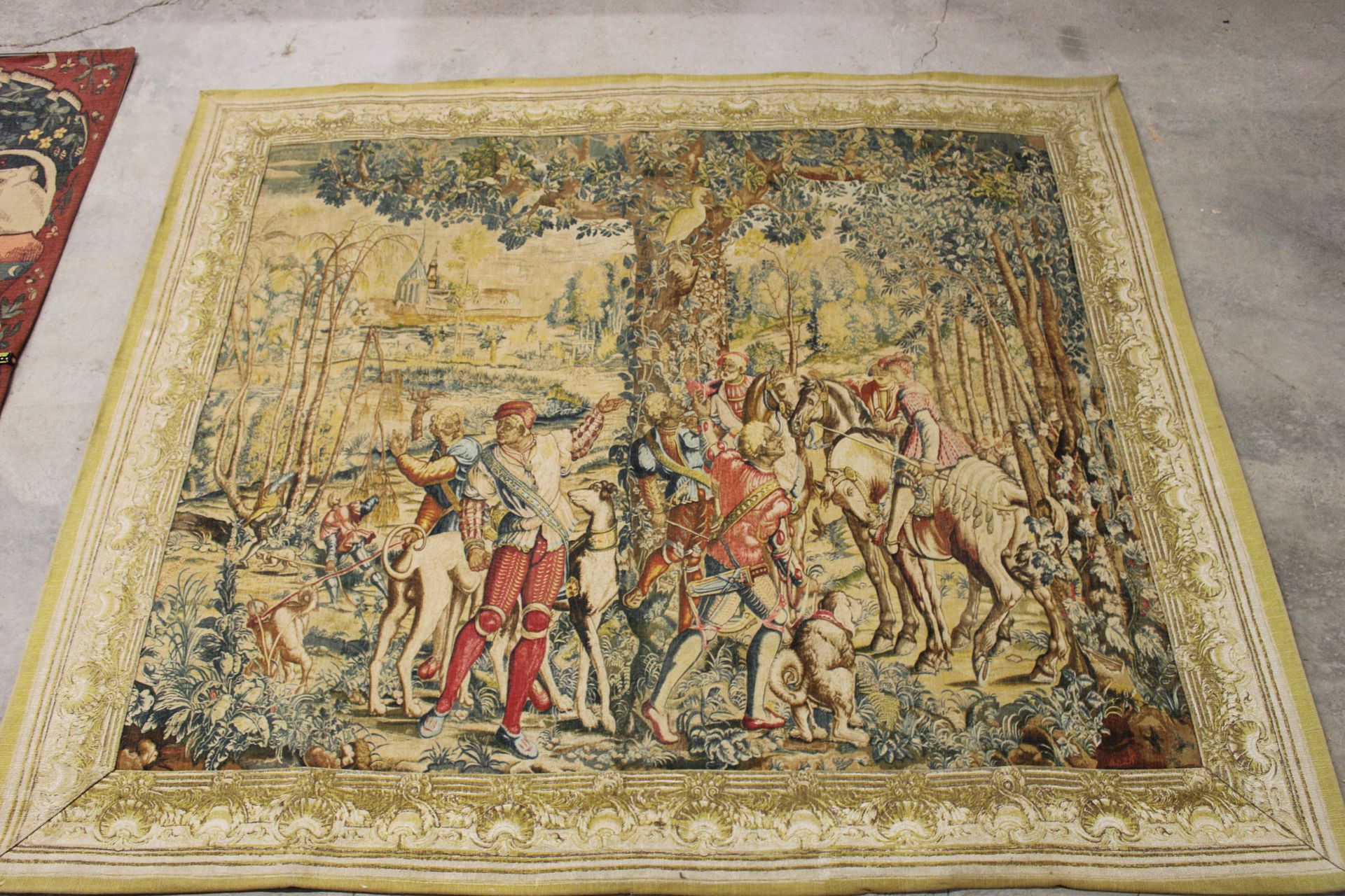 Null 
Tapestry " medieval scene under a tree ", copy, 187x158