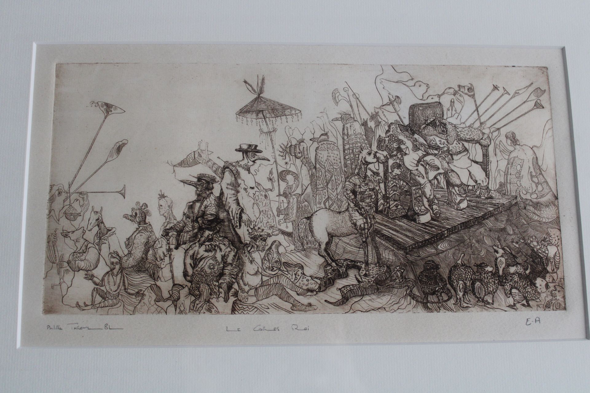 PHILIPPE TARDY (1960-) 
水印蚀刻画，菲利普-塔尔迪（1960-），"Les Corbeaux Roi..."，29.5x14.5