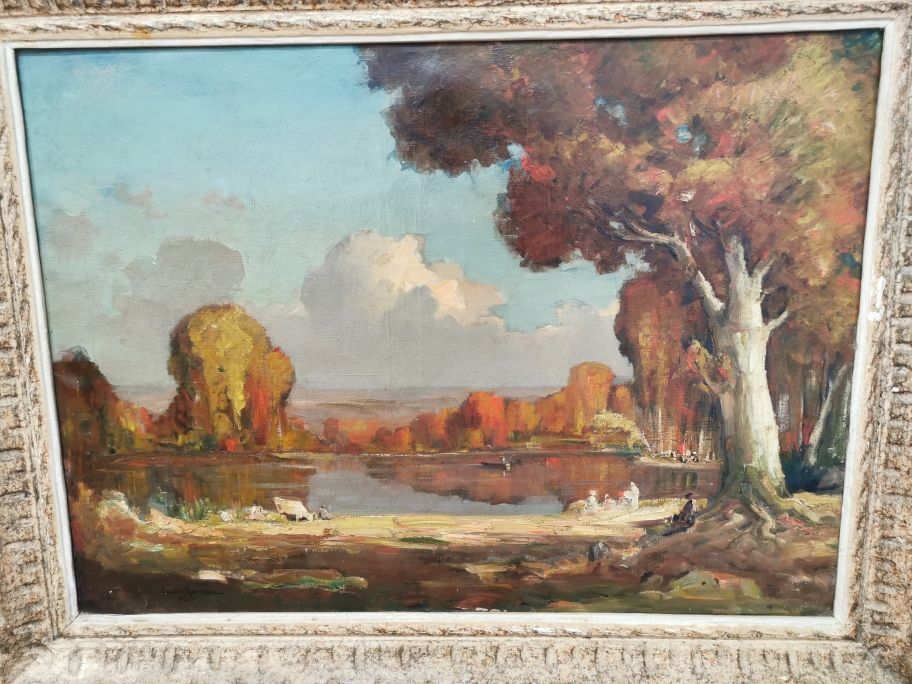 CLAUDE RAMEAU (1876-1955) 
HST，"秋天的湖泊"，由Claude RAMEAU创作，1920，81x55