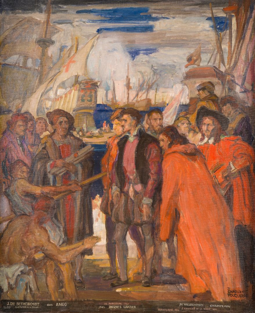 Null D.查尔斯-福克雷（1869-1956）。

在巴黎的美术学院。

画家、插画师和海报艺术家。

探险家们抵达魁北克省

布面油画，右下方有签名。尺寸&hellip;