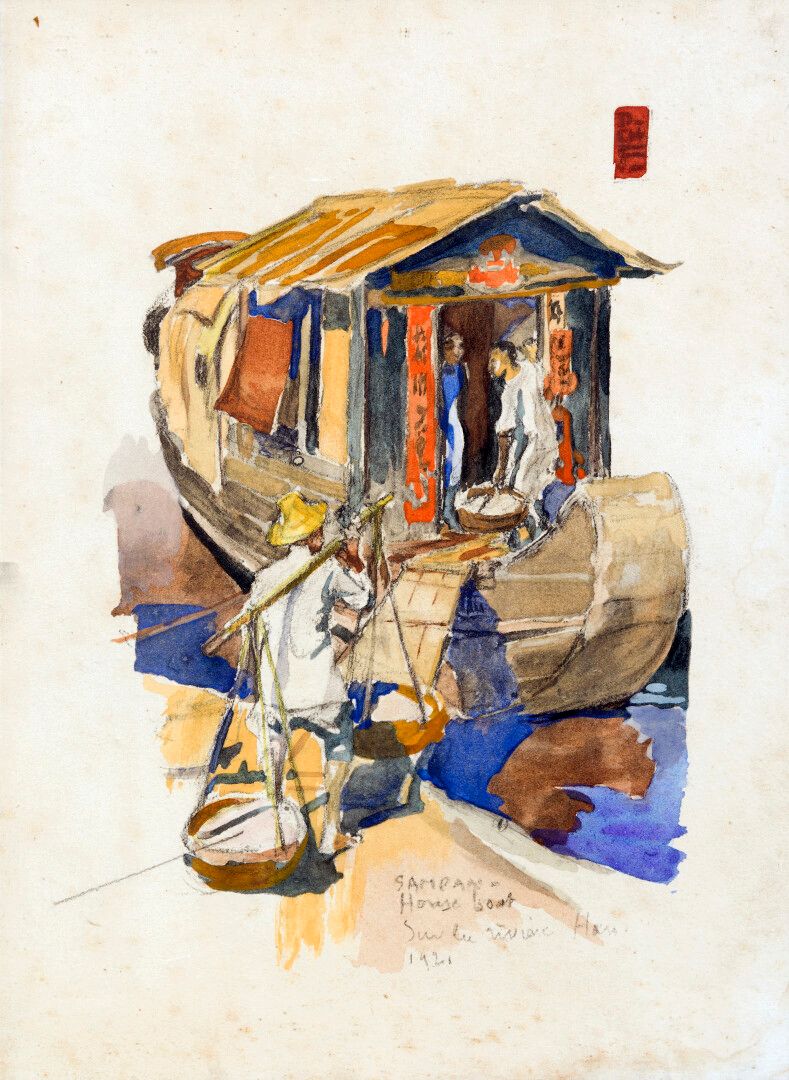 Null 夏尔-福克雷(1869-1956)

巴黎美术学院。

1908年为海军官方画家。

舢板--家船。

汉江上，1921年。

纸本肥铅笔和水彩画，右&hellip;