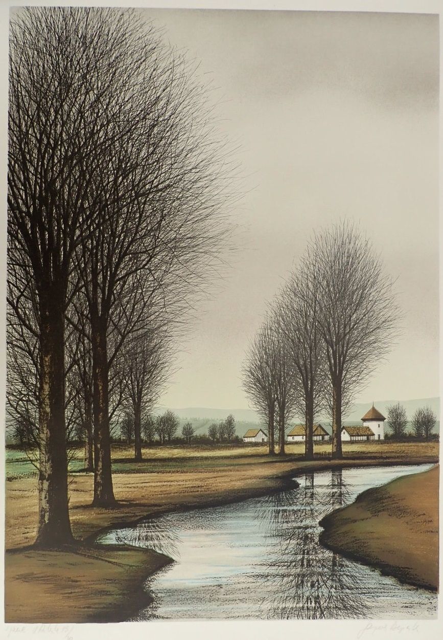 Null Jacques DEPERTHES（1936年）。冬天的农场。一套两幅石版画，空白处有签名，并标有艺术家的打样13/20和艺术家的打样13/26。尺寸&hellip;