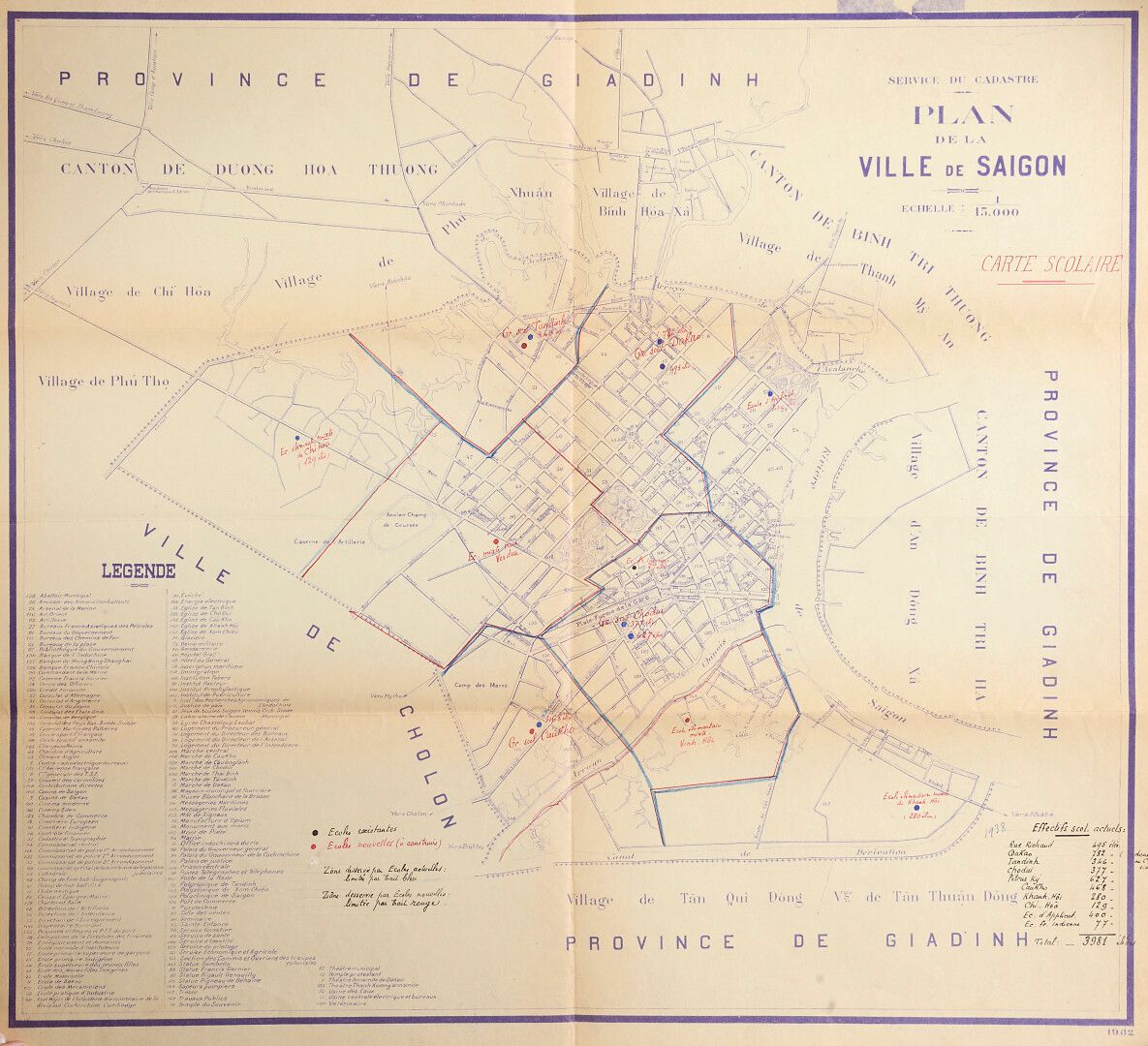 Null 1932.地籍局公布的西贡市的计划。

- 西贡市的地图，地籍服务。学校地图。尺寸：61x55厘米。

- 西贡市的地图。现有的学校。尺寸：61x56&hellip;