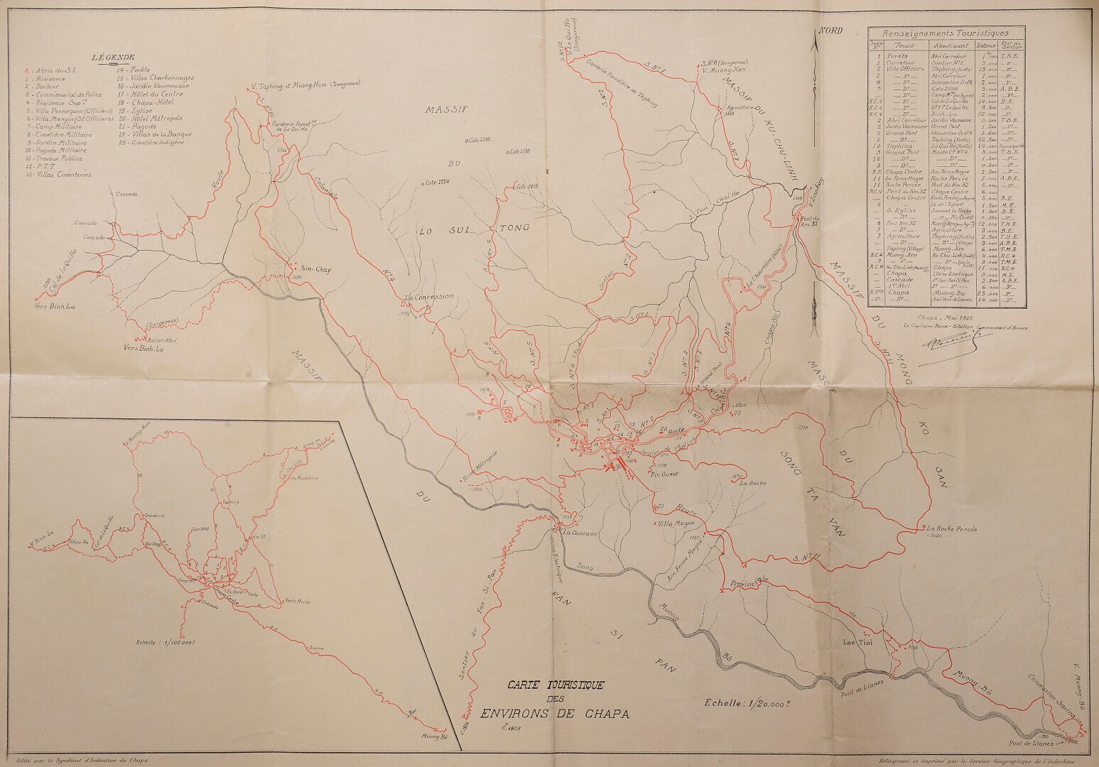 Null 
1935.查帕地区的旅游地图。 




1935年5月由查帕旅游局编辑，并由印度支那地理服务局起草。 尺寸：71x51厘米。




状况非常好。