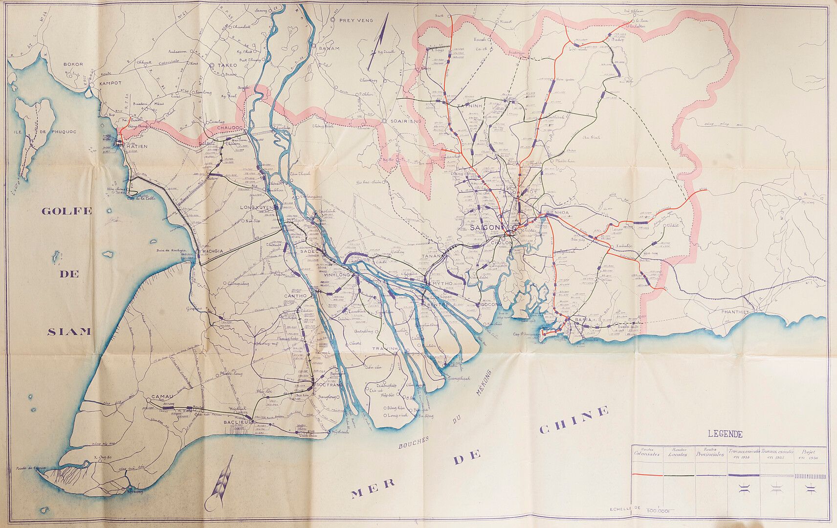 Null 1935. A road map of Cochinchina. 

Public works, working paper. With coloni&hellip;