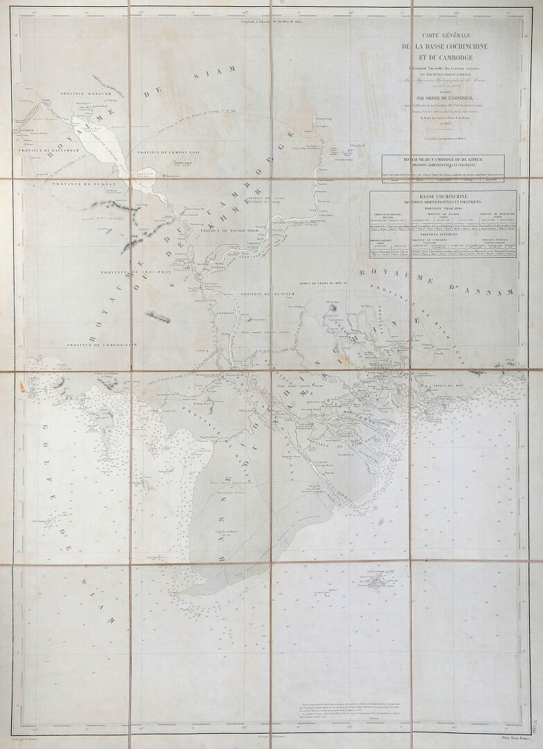 Null 1865.

科钦纳州和柬埔寨的总地图。1865.

由Messrs Manen, Vidalin和Héraud于1861年和1862年由Ingéni&hellip;