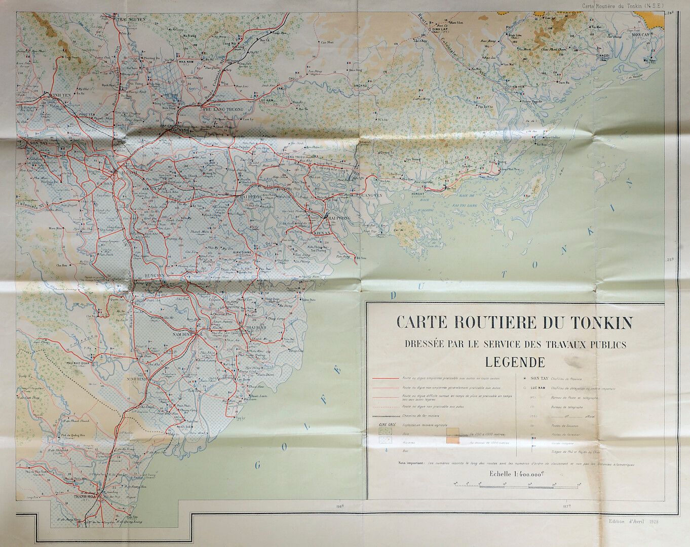 Null 1926. Straßenkarte von Tonkin, 

Farbige Karte, die von der Abteilung für ö&hellip;