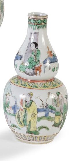 Null Vase double gourde en porcelaine et émaux polychromes de la famille verte à&hellip;