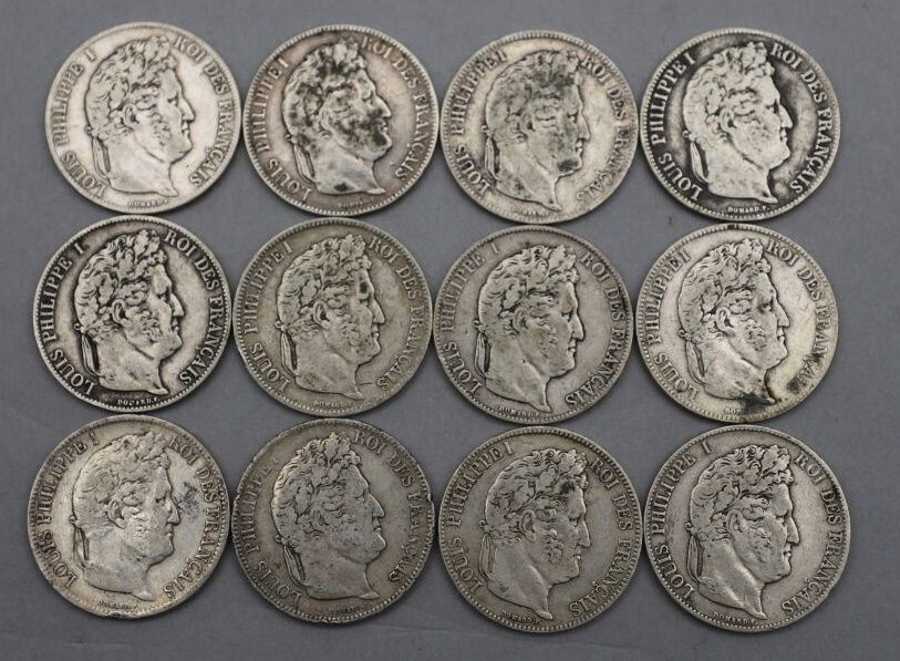Null Lot de 12 pièces de 5 Francs en argent. Type Louis-Philippe Ier, roi des Fr&hellip;