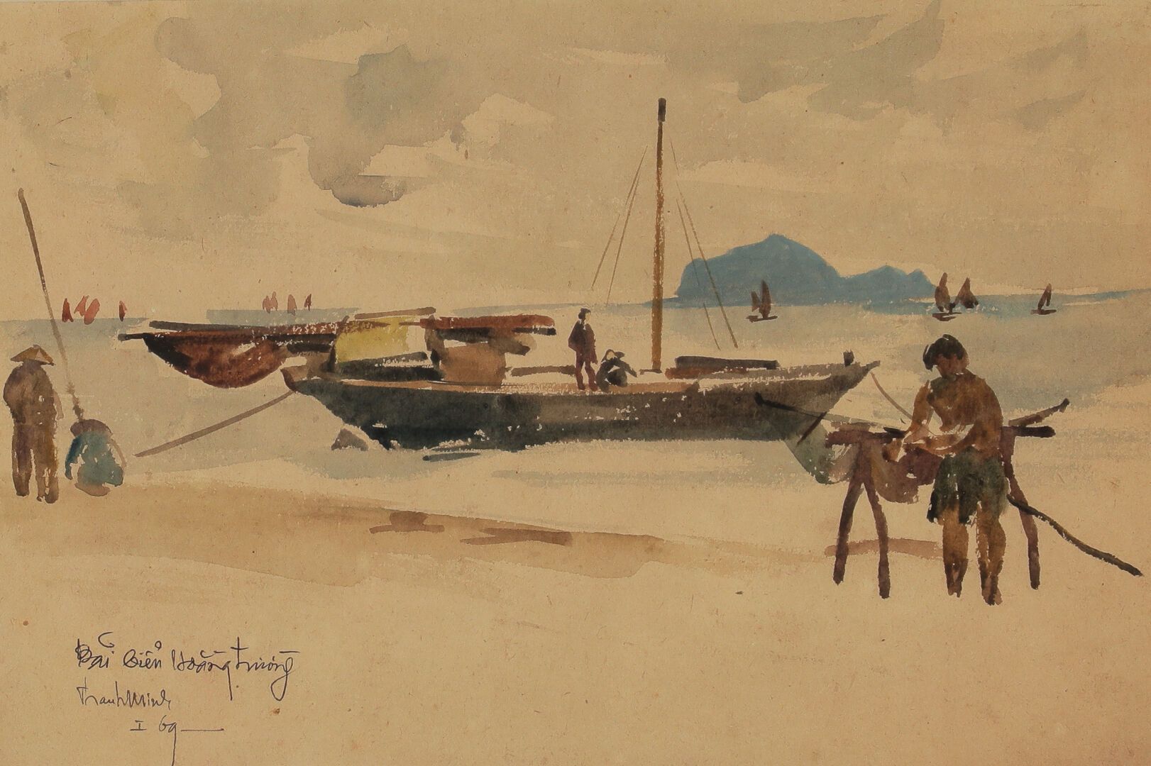 Null 阮成明（生于1936年）

从Hoang Truong钓鱼回来。

纸上水彩画，左下方有签名，日期为1969年1月。

尺寸：20x29.5厘米（视图&hellip;