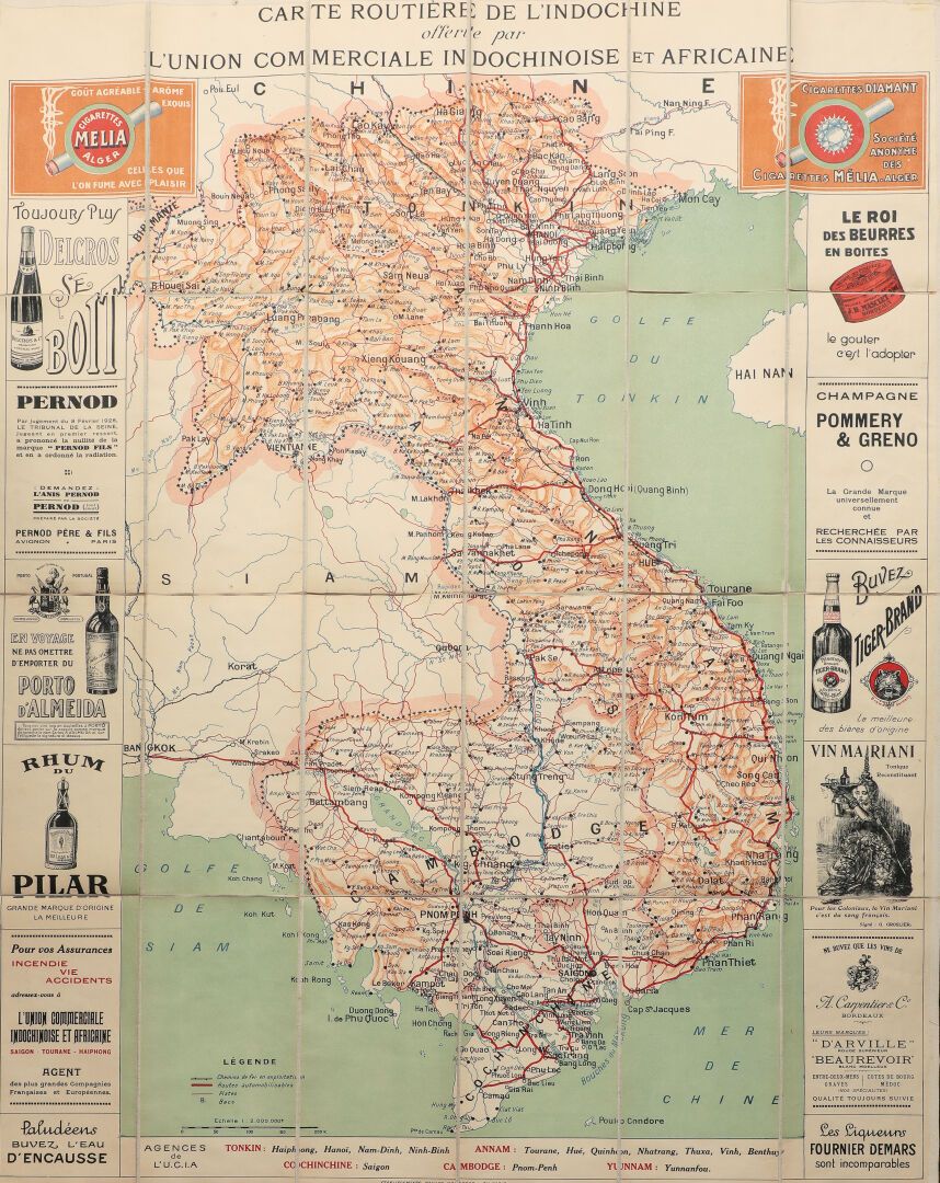 Null 1949

印度支那的路线图由印度支那和非洲商业联盟提供。(U.C.I.A的机构)。1950年以前。

非常漂亮的彩色广告地图；比例尺1/2.000.&hellip;