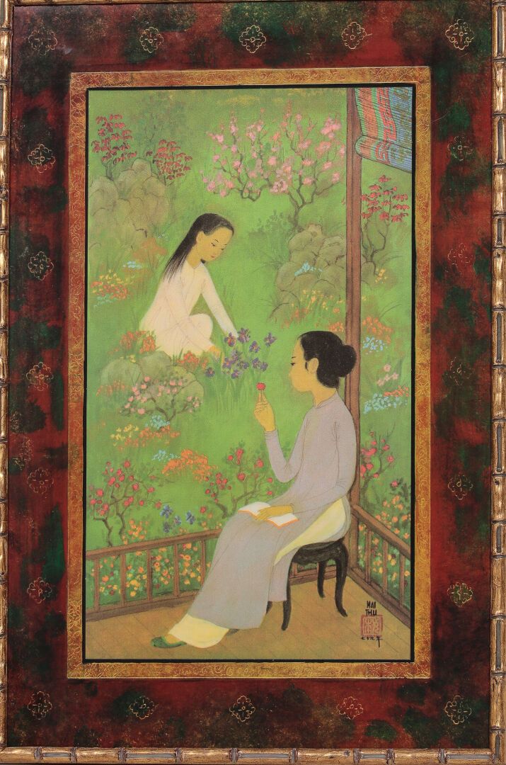 Null MAI-THU (1906-1980). 

Springtime. 

Reproduction on framed silk. Apesteguy&hellip;