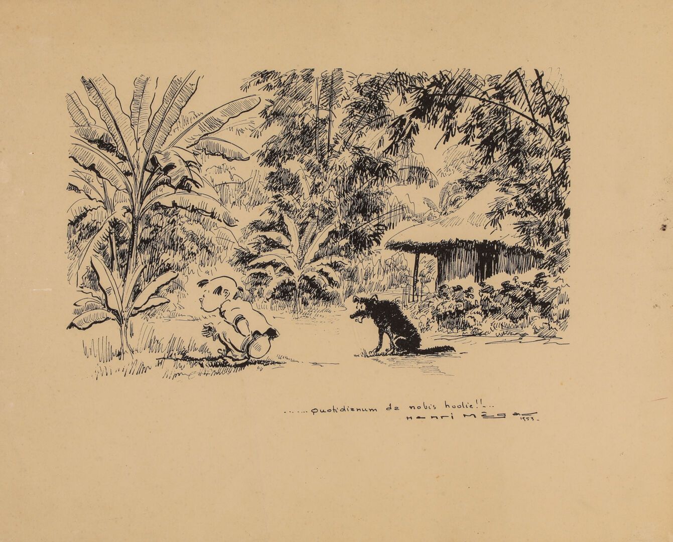 Null Henri Mège (1904-1984). 

1950年至1956年在西贡美术学校任教授。

两幅纸质讽刺石版画，装在一个框架内，已签名，其中一&hellip;