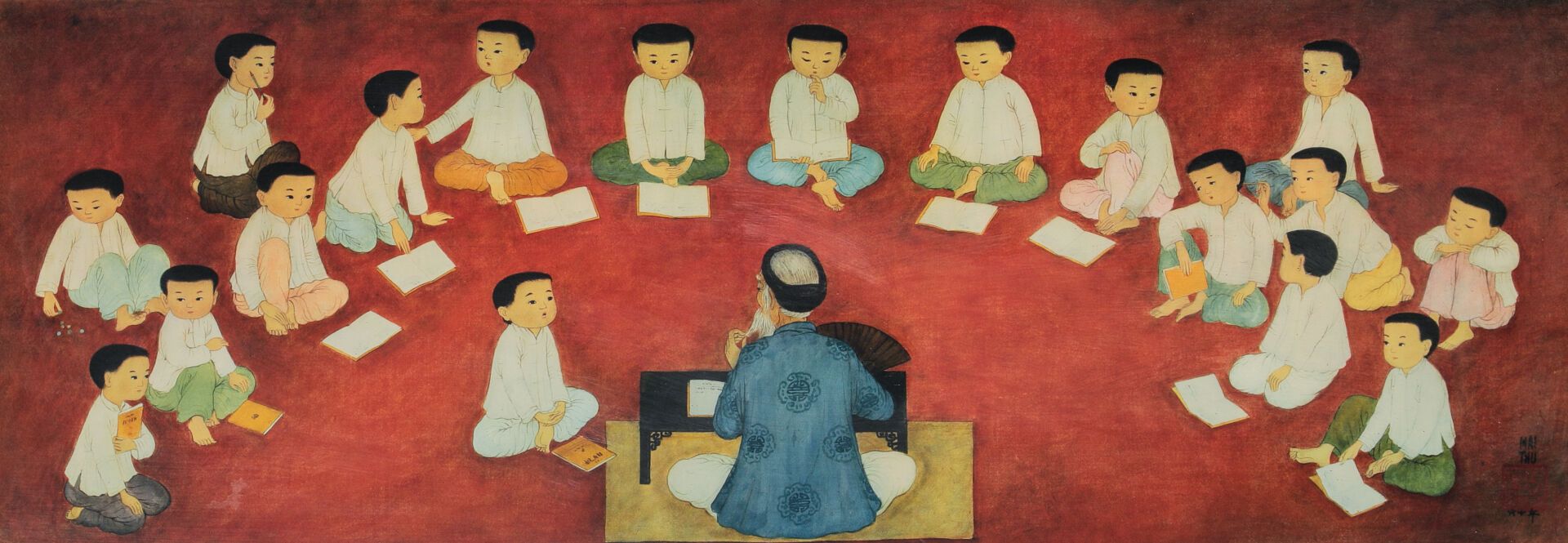 Null MAI-THU (1906-1980). 

The master and his young students.

Framed reproduct&hellip;