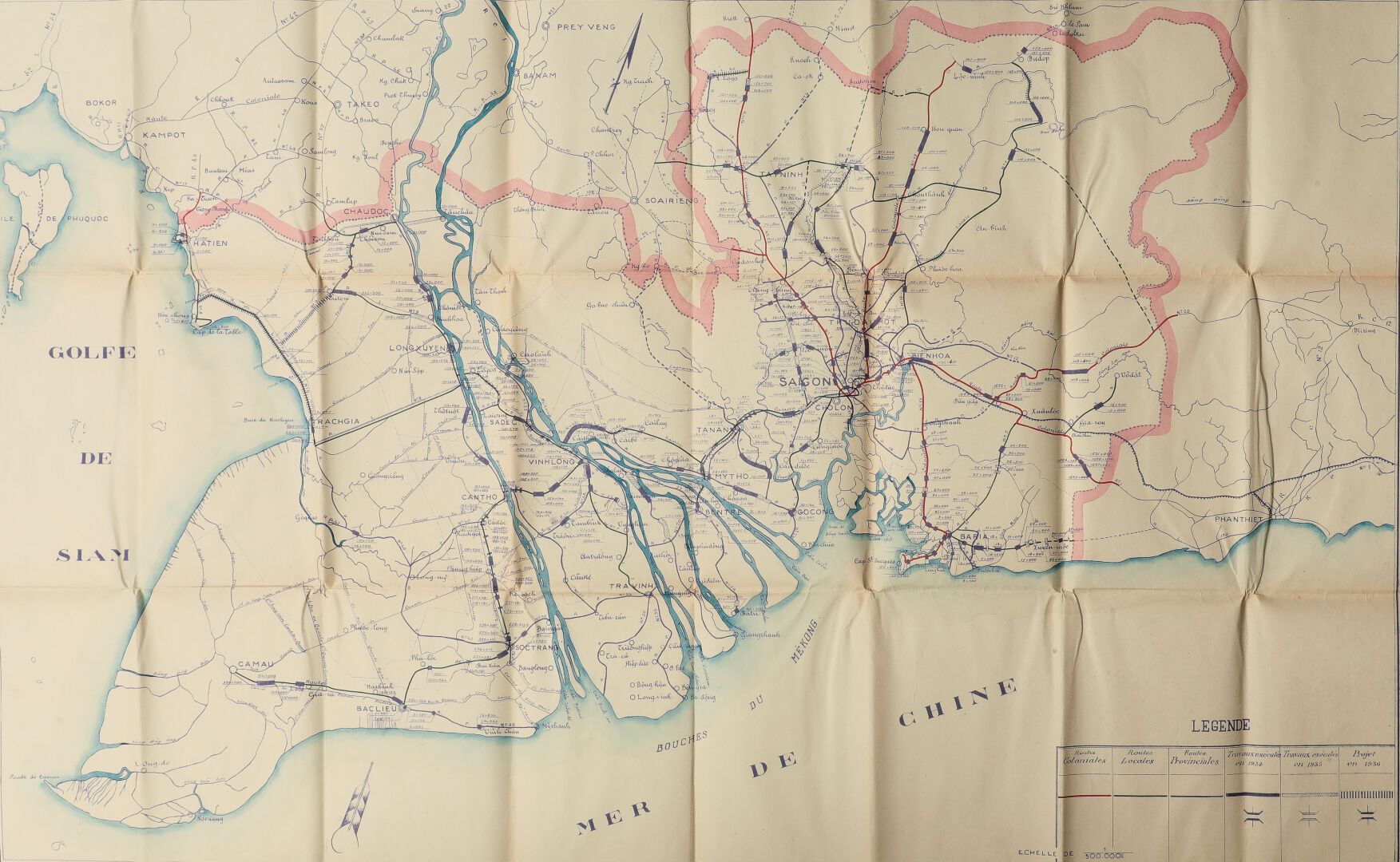 Null 1934-1936

西贡省的公路发展项目。

印刷的和增强的水彩画计划。由已建成或计划中的殖民地、地方和省级公路引出。比例尺：1:500,000。
&hellip;