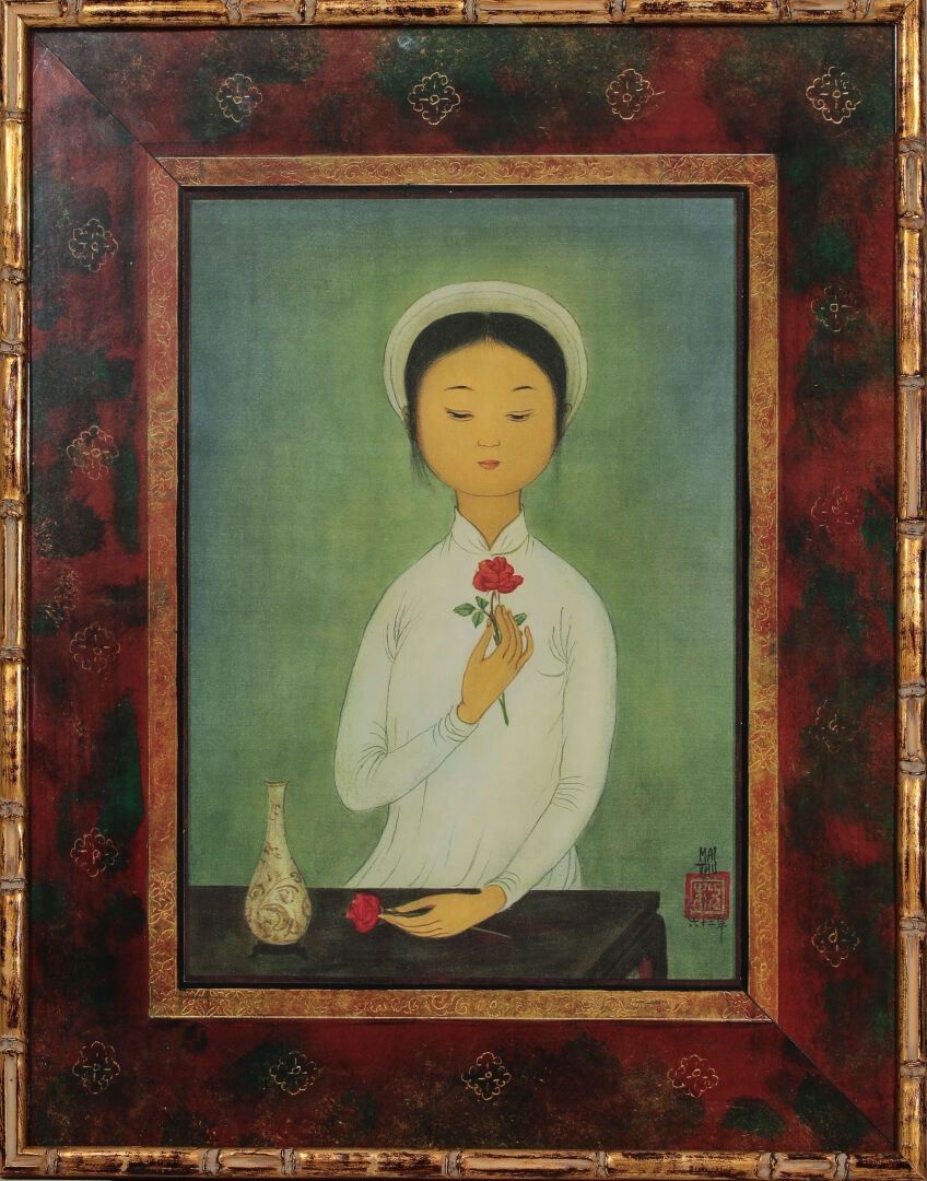 Null 麦穗(1906-1980)。

拿着花的小女人

复制在有框架的丝绸上。Apestéguy画廊（20世纪60年代/70年代）。有框架的豪华限量印刷品，&hellip;