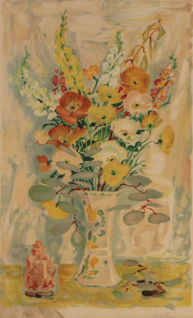 Null LE PHO (1907-2001). 

Ramo de flores en un jarrón. 

Litografía en color en&hellip;