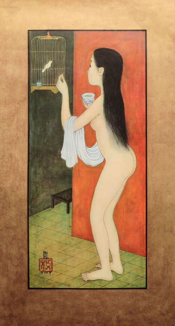 Null MAI-THU (1906-1980).

The nude with the cage. 

Reproduction on paper. 

Di&hellip;