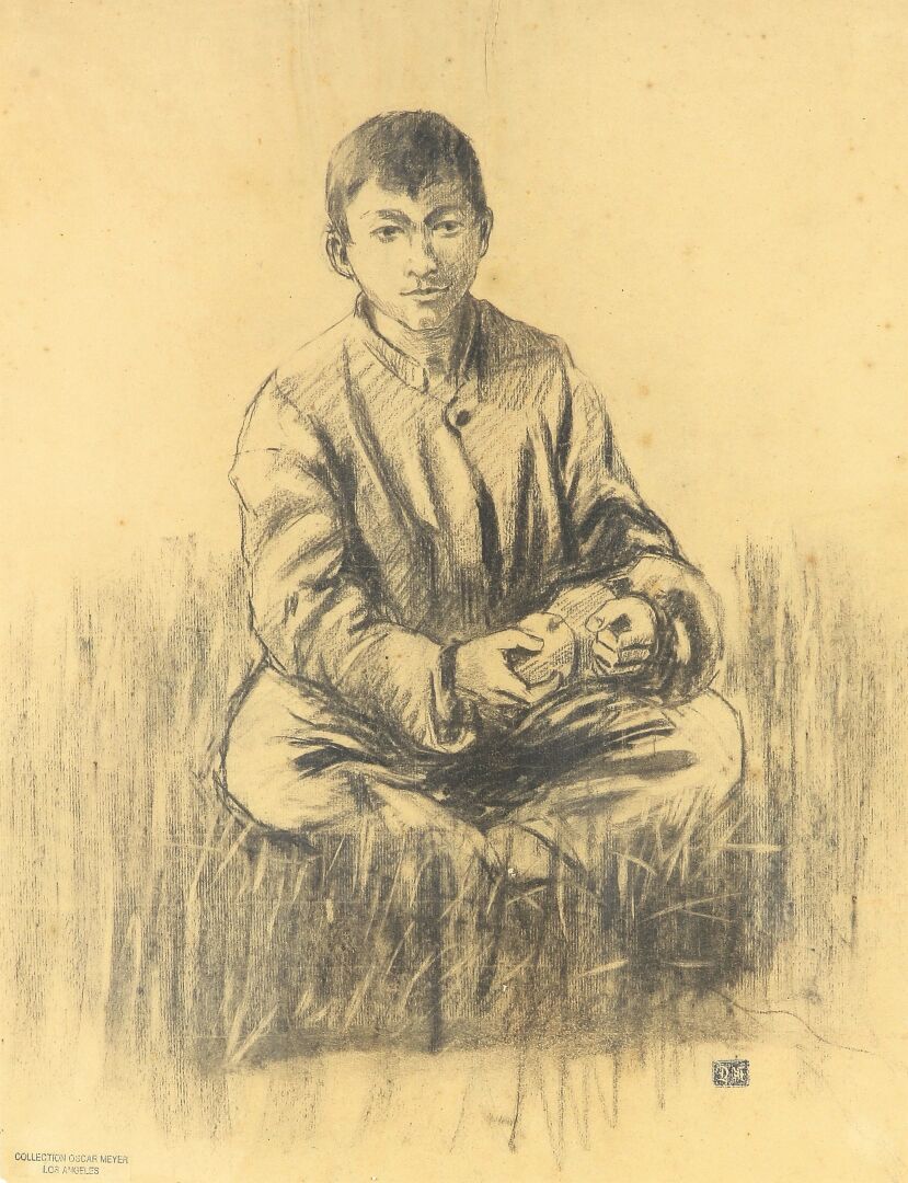 Null Portrait de jeune Chinois. 
Fusain sur papier encadré signé en bas à droite&hellip;
