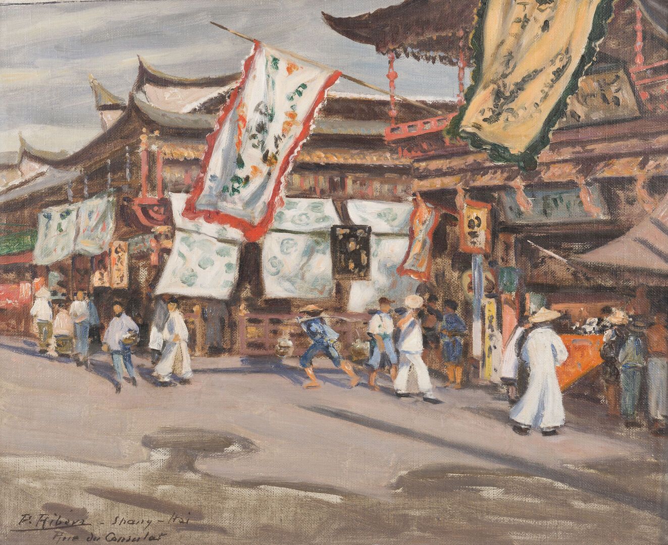 Null François-Pierre RIBERA (1867-1949). 
Shangaï. 
Huile sur panneau encadrée, &hellip;